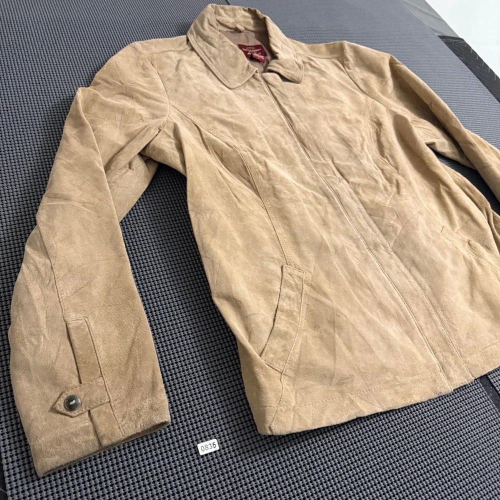 Eddie Bauer Seattle Suede Jacket Mens Large Tan Washable Leather Full Zip Coat